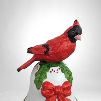 Ceramic Cardinal Bell Music Box, 5.5" Tall, Christmas Carol, "We Wish You a Merry Christmas", Vintage, Holiday Decor, Gift