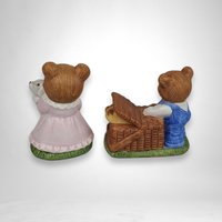 Set of 2 Homco Teddy Bear Picnic Ceramic Figurines 1462