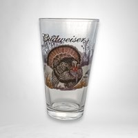 Vintage Budweiser Wildlife Pint Glasses| Elk, Prairie Chicken, Turkey, Quail | Gold Rimmed Beer Glasses | Hunting Decor