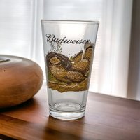 Vintage Budweiser Wildlife Pint Glasses| Elk, Prairie Chicken, Turkey, Quail | Gold Rimmed Beer Glasses | Hunting Decor