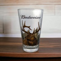 Vintage Budweiser Wildlife Pint Glasses| Elk, Prairie Chicken, Turkey, Quail | Gold Rimmed Beer Glasses | Hunting Decor