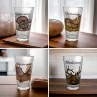 Vintage Budweiser Wildlife Pint Glasses| Elk, Prairie Chicken, Turkey, Quail | Gold Rimmed Beer Glasses | Hunting Decor
