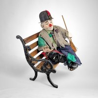 Vintage Clyde the Hobo Clown Doll on Bench (12")