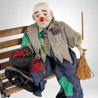 Vintage Clyde the Hobo Clown Doll on Bench (12")