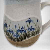 Vintage Stoneware Mug | Blue Flowers | Gray & Brown | 4" Tall | Coffee Tea Cup | Excellent Condition