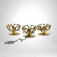 Set of 3 Vintage Crystal Temptations 24K Gold Plated Candle Holders with Crystals