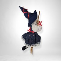 Vintage Hanging Witch on Broom with Porcelain Face