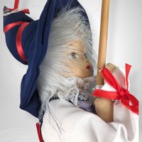Vintage Hanging Witch on Broom with Porcelain Face