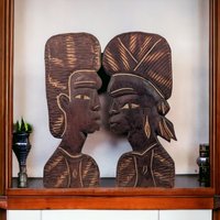 Pair of African Wooden Head Wall Decor