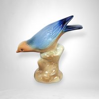 Vintage Royal Copley Blue Bird Figurine, Porcelain Bird Statue, Mid-Century Modern Decor, Collectible Figurine, Gift for Bird Lovers