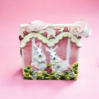 Vintage Ceramic Easter Bunny Bag, Easter Decor, Bunny Rabbit Decor, Spring Decor, Ceramic Basket, Easter Gift, Candy Holder