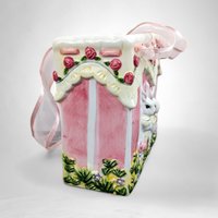 Vintage Ceramic Easter Bunny Bag, Easter Decor, Bunny Rabbit Decor, Spring Decor, Ceramic Basket, Easter Gift, Candy Holder