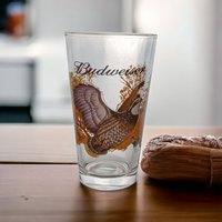 Vintage Budweiser Wildlife Pint Glasses| Elk, Prairie Chicken, Turkey, Quail | Gold Rimmed Beer Glasses | Hunting Decor