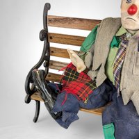 Vintage Clyde the Hobo Clown Doll on Bench (12")