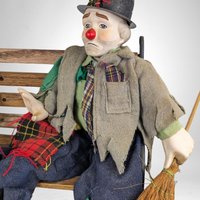 Vintage Clyde the Hobo Clown Doll on Bench (12")