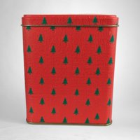 Vintage Enesco Set of 3 Red Christmas Tins with Festive Tree Pattern