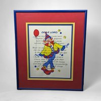 Clown Art with Prayer | Framed Vintage Picture | 15x13" | Whimsical & Religious