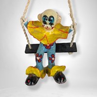 Vintage Paper Mache Clown on Swing Collectible