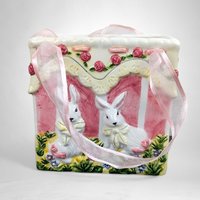 Vintage Ceramic Easter Bunny Bag, Easter Decor, Bunny Rabbit Decor, Spring Decor, Ceramic Basket, Easter Gift, Candy Holder