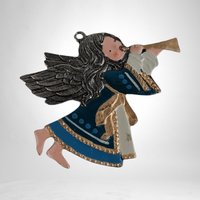 Set of 9 German Pewter Angel Enamel Ornaments: Exquisite Holiday Elegance