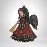 Set of 9 German Pewter Angel Enamel Ornaments: Exquisite Holiday Elegance