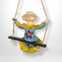 Vintage Paper Mache Clown on Swing Collectible