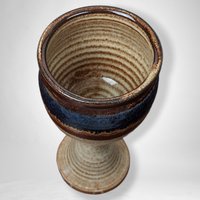 Handmade Pottery Chalice: Brown with Blue Stripe - Artisan Crafted Elegance