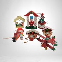 Lot of 7 Vintage Wooden Christmas Ornaments: Rustic Holiday Charm