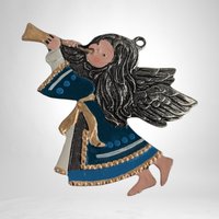 Set of 9 German Pewter Angel Enamel Ornaments: Exquisite Holiday Elegance