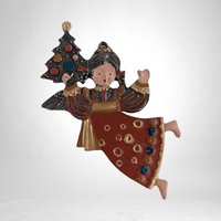 Set of 9 German Pewter Angel Enamel Ornaments: Exquisite Holiday Elegance