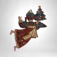 Set of 9 German Pewter Angel Enamel Ornaments: Exquisite Holiday Elegance