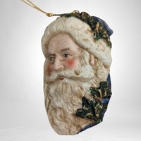 Vintage Enesco Pair of Ceramic Santa Heads Ornaments: Festive Holiday Charm