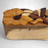 Handcrafted Hummingbird Wooden Puzzle Box, Missing a Piece