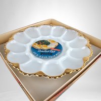 Vintage Anchorglass Deviled Egg Tray with Gold Trim - Elegant Serving for Classic Delights!