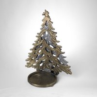 Vintage Metzke Pewter and Gold Christmas Tree Tealight Holder - Timeless Holiday Elegance!