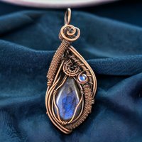 Handmade Copper Wire Wrapped Blue Labradorite Pendant - A Unique and Mesmerizing Wearable Art Piece
