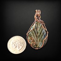 Handmade Copper Wire Wrapped Leaf Carved Labradorite Necklace | Unique Pendant | One-of-a-Kind Jewelry