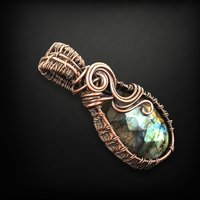 Handmade Copper Wire Wrapped Checkered Labradorite Pendant | Unique Artisan Jewelry | Boho Gift