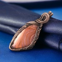 Handmade Copper Wire Wrapped Tan Agate Pendant - Statement Necklace, Antiqued Copper, Bohemian Jewelry, Gemstone Gift