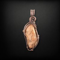 Handmade Copper Wire Wrapped Jasper Pendant, Rustic Patina, Unique Stone Jewelry, Gift for Her, Bohemian Pendant