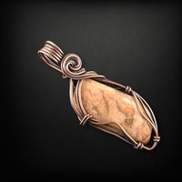 Handmade Copper Wire Wrapped Jasper Pendant, Rustic Patina, Unique Stone Jewelry, Gift for Her, Bohemian Pendant