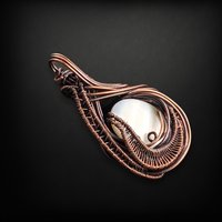 Handmade Copper Wire Wrapped Pendant with White Shell Cabochon | Unique Artisan Jewelry | Boho Necklace Pendant | Gift for Her