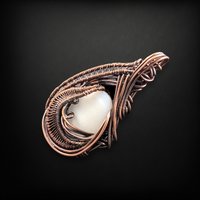 Handmade Copper Wire Wrapped Pendant with White Shell Cabochon | Unique Artisan Jewelry | Boho Necklace Pendant | Gift for Her