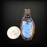 Handmade Copper Wire Wrapped Blue Opal Pendant | Oxidized Copper Jewelry | Blue Opal Cabochon | Unique Gift for Women |  Boho Pendant