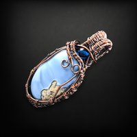 Handmade Copper Wire Wrapped Blue Opal Pendant | Oxidized Copper Jewelry | Blue Opal Cabochon | Unique Gift for Women |  Boho Pendant