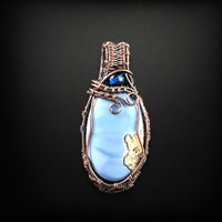 Handmade Copper Wire Wrapped Blue Opal Pendant | Oxidized Copper Jewelry | Blue Opal Cabochon | Unique Gift for Women |  Boho Pendant