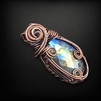 Handmade Copper Wire Wrapped Labradorite Pendant | Checker Cut Gemstone |  Boho Jewelry | Unique Gift for Women |  Antiqued Copper