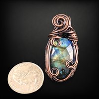 Handmade Copper Wire Wrapped Labradorite Pendant | Checker Cut Gemstone |  Boho Jewelry | Unique Gift for Women |  Antiqued Copper