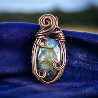 Handmade Copper Wire Wrapped Labradorite Pendant | Checker Cut Gemstone |  Boho Jewelry | Unique Gift for Women |  Antiqued Copper