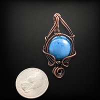 Handmade Copper Wire Wrapped Blue Czech Glass Pendant, Unique Artisan Jewelry, Handmade Gift Idea